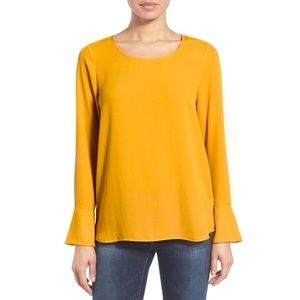 PLEIONE Yellow Bell Cuff‎ High Low Blouse Top Small